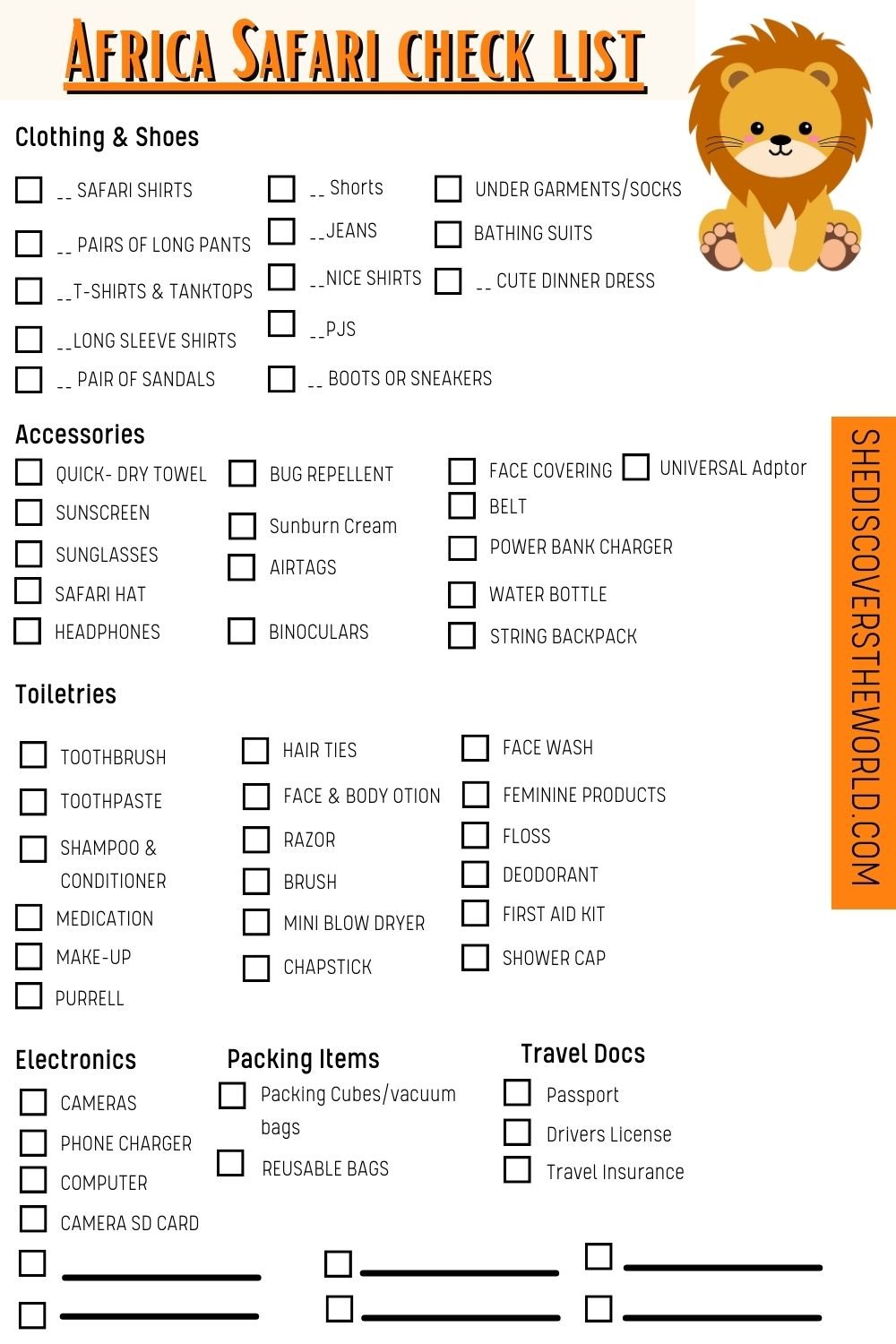 Africa Safari Check List.